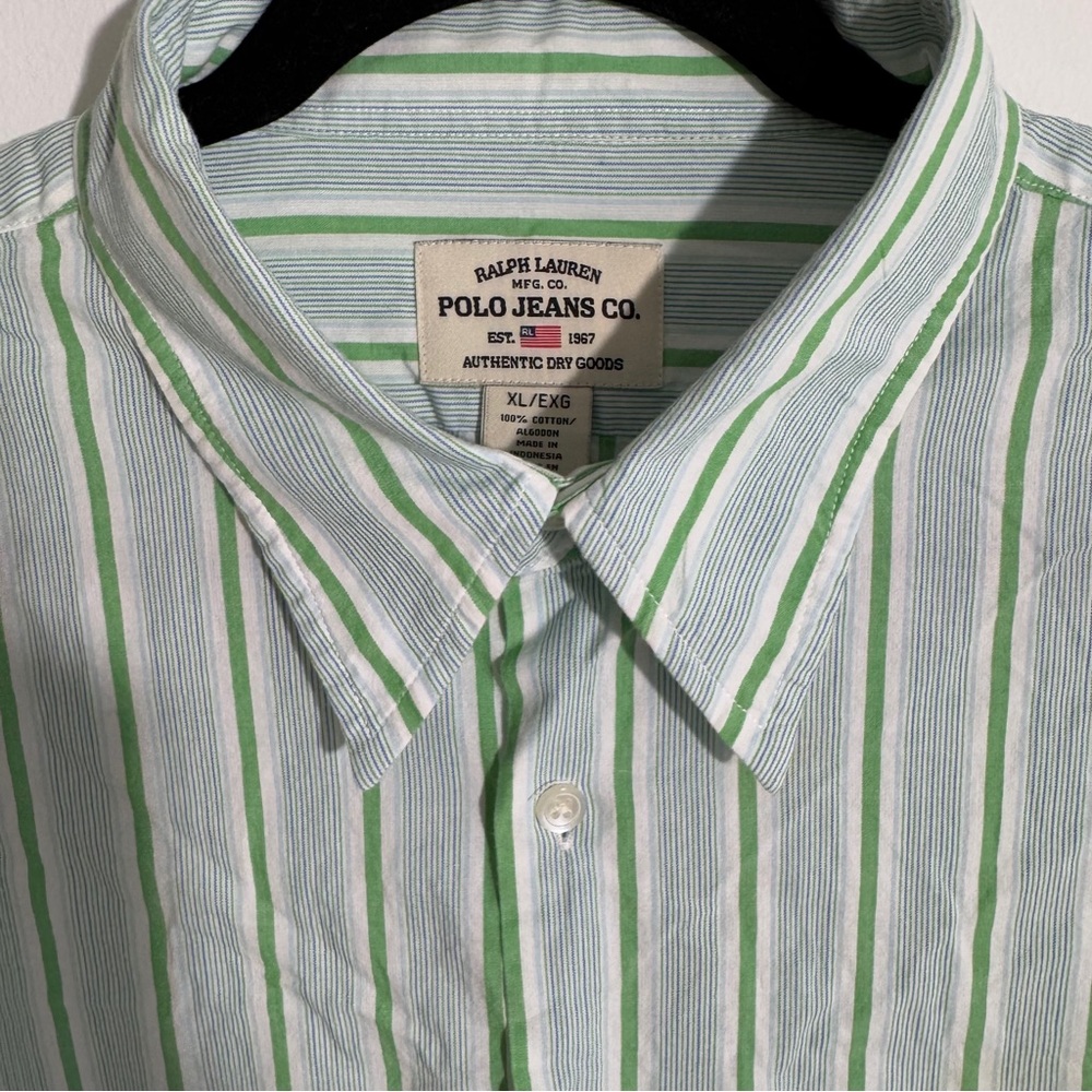 Ralph Lauren Polo Jeans Co Green White Striped Button Up‎ Shirt Size XL - Picture 5 of 10